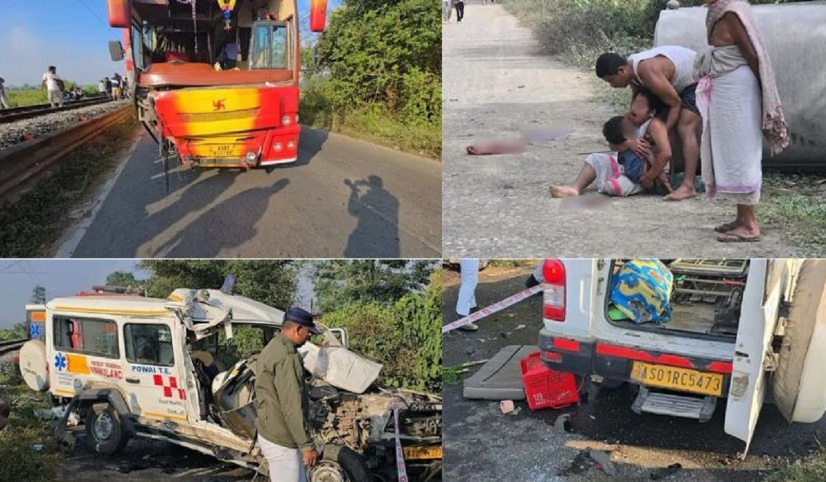 In the Tinsukhia District of Assam, a bus-ambulance collision claims three lives.